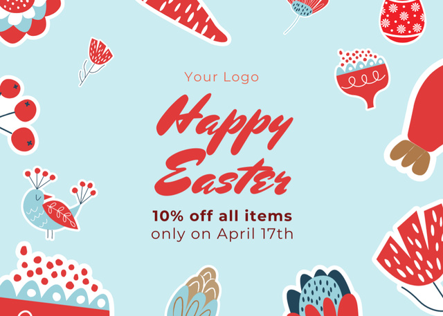 Easter Discount Announcement with Bright Illustration Postcard 5x7in – шаблон для дизайна