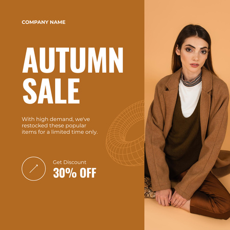 Discount on Fashion Clothes with Woman in Brown Instagram Design Template