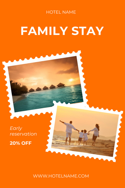 Hotel Ad with Family on Vacation Postcard 4x6in Vertical Modelo de Design