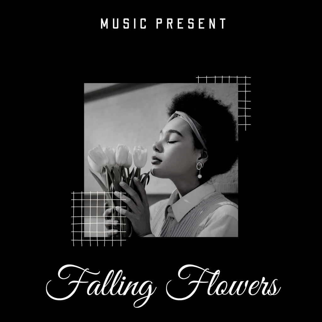 Attractive Girl with Flowers Album Cover Design Template