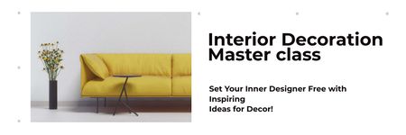 Sisustuksen mestarikurssi söpöllä keltaisella sohvalla Email header Design Template