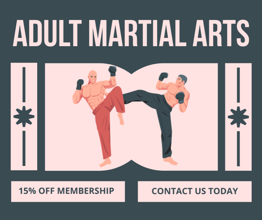 Designvorlage Adult Martial Arts Class with Offer of Membership für Facebook
