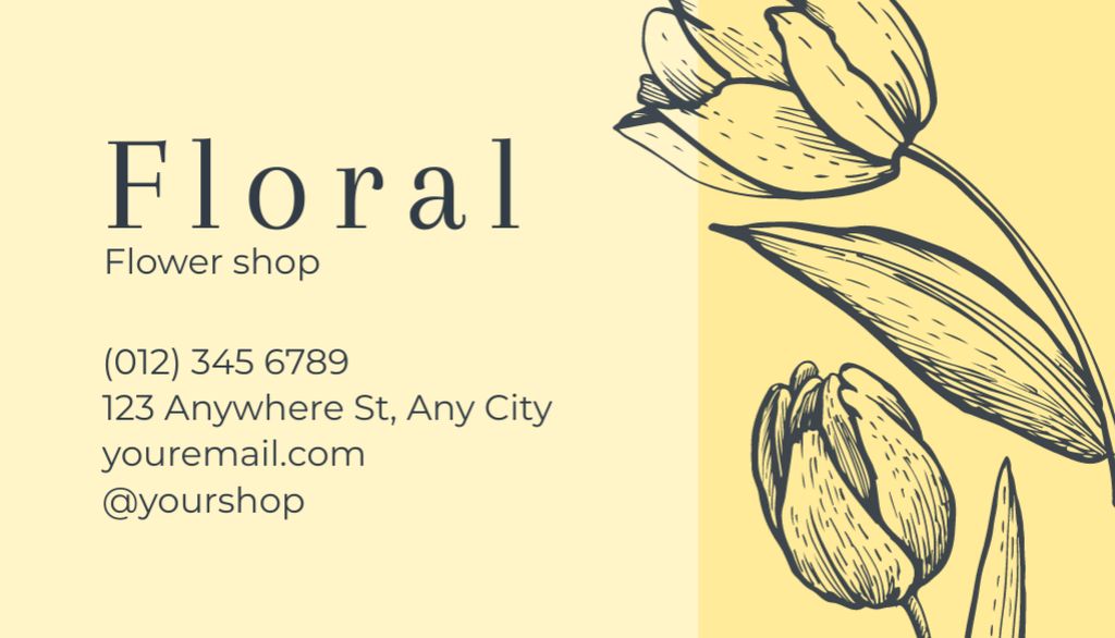Flower Shop Ad with Tulips Sketch Business Card US Design Template