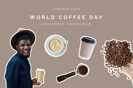Young Man Holding Paper Cup of Coffee Mood Board Design Template