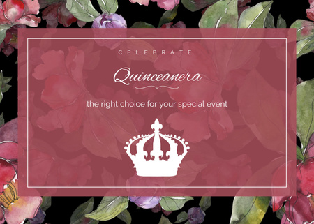 Exciting Quinceañera Celebration With Crown Flyer 5x7in Horizontal Design Template