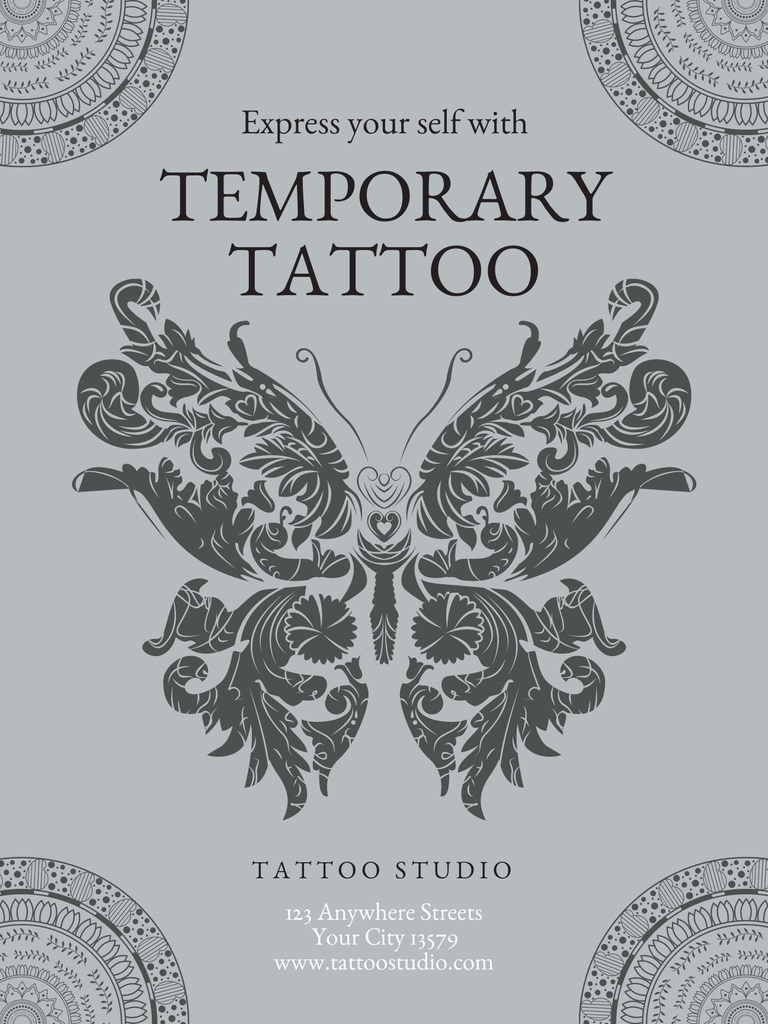 Ontwerpsjabloon van Poster US van Ornamental Butterfly And Temporary Tattoos In Studio Offer
