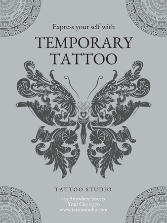 Plantilla de diseño de Mariposa Ornamental Y Tatuajes Temporales En Oferta De Estudio Poster US 