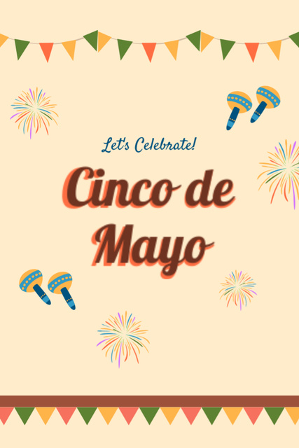 Cinco De Mayo Holiday Celebration With Maracas on Beige Postcard 4x6in Vertical Design Template