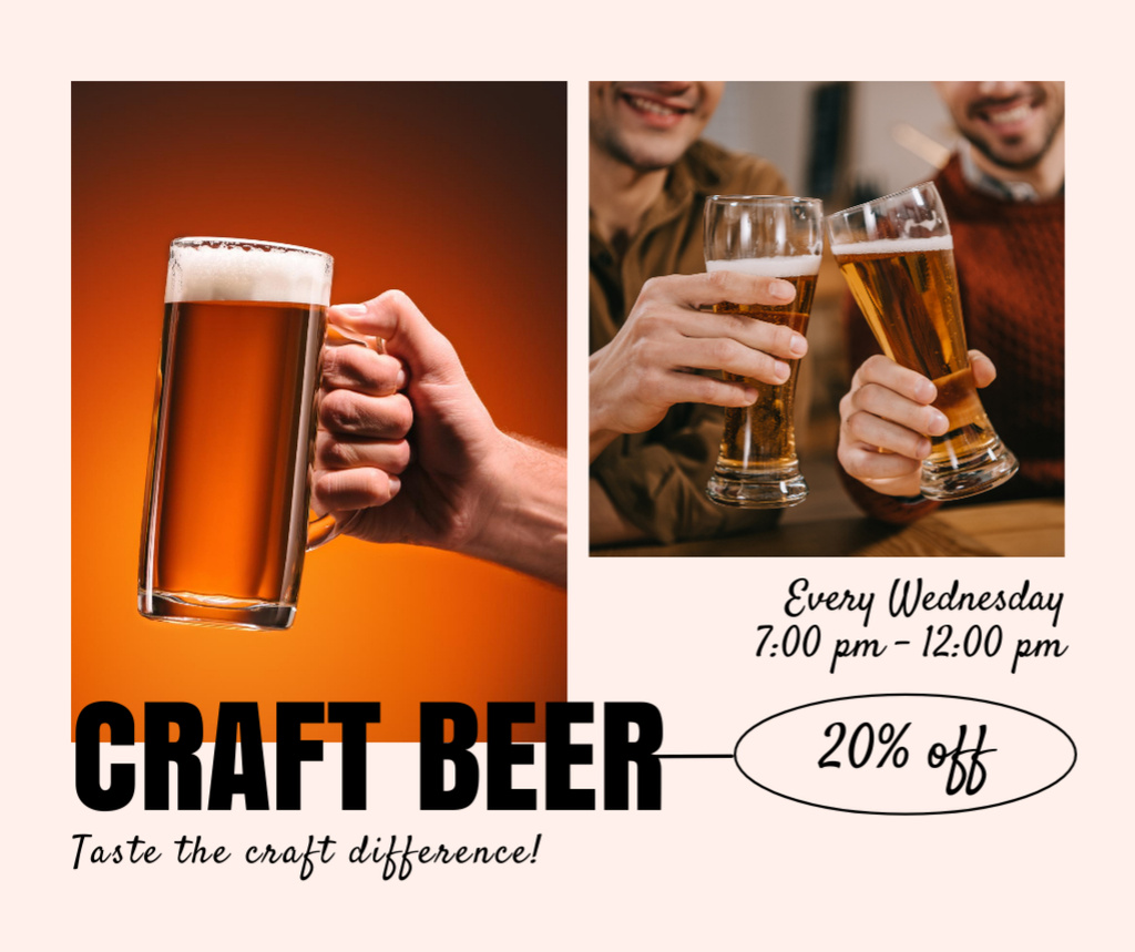 Announcement of Discount on Drinks with Men in Bar Facebook Design Template