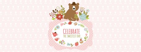 Sweetest Day Greeting with Cute Bear Facebook cover Modelo de Design