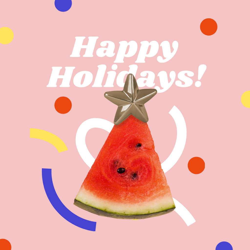 Winter Holidays Greeting with Funny Watermelon Instagram Tasarım Şablonu