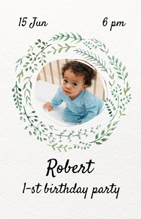 Template di design First Birthday Party Of Boy Announcement Invitation 5.5x8.5in