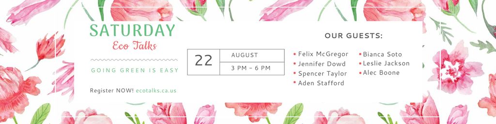 Template di design Saturday Eco Talks Announcement with Watercolor Flowers Twitter