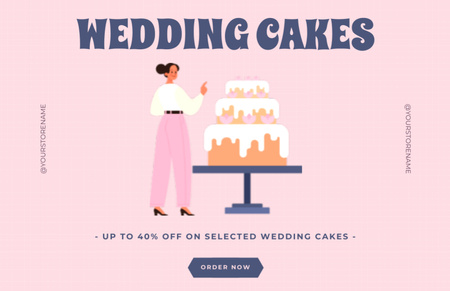 Tasty Wedding Cake Promo on Pink Thank You Card 5.5x8.5in Tasarım Şablonu