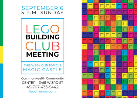 Lego Building Club meeting Constructor Bricks Postcard Design Template