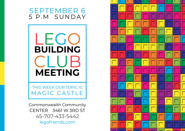 Ontwerpsjabloon van Postcard van Lego Building Club meeting Constructor Bricks