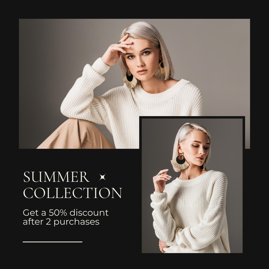 Summer Clothes Collection with Young Woman in White Wear Instagram Tasarım Şablonu