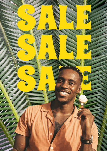Summer Sale Ad with Smiling Young Man Poster Tasarım Şablonu