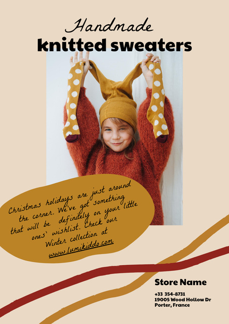 Kids' Clothes ad with smiling Girl Poster Design Template