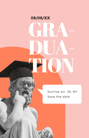 Graduation Event Ad With Statue In Hat Invitation 5.5x8.5in Design Template