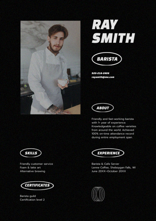 Barista Skills And Experience Resume Design Template