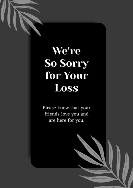 Sympathy Words about Loss on Black Postcard A6 Vertical Tasarım Şablonu