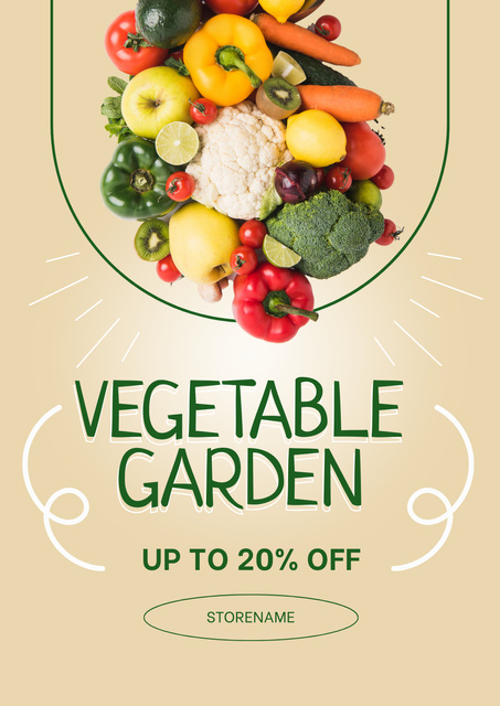 Farmer`s Vegetable And Fruits With Discount Poster Design Template