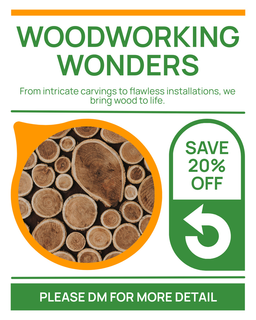 Offer of Woodworking Wonders Instagram Post Vertical Modelo de Design