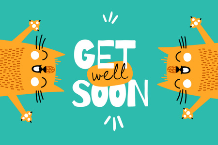 Get Well Wish With Illustrated Cats Postcard 4x6in Design Template