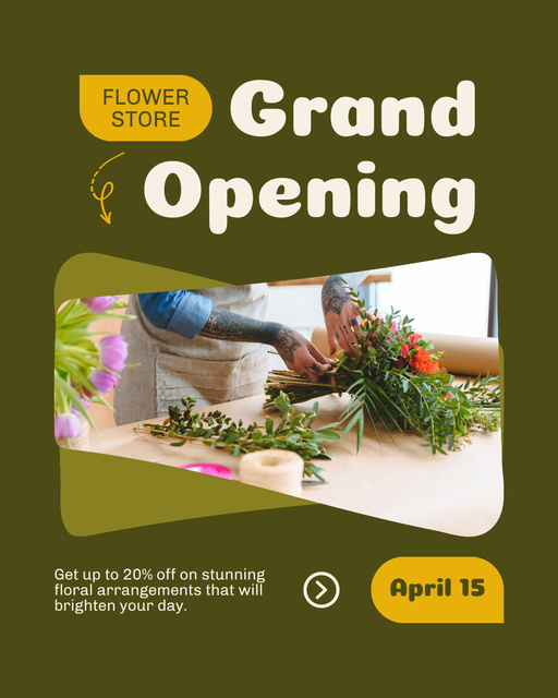Ontwerpsjabloon van Instagram Post Vertical van Florals Store Grand Opening Event In April