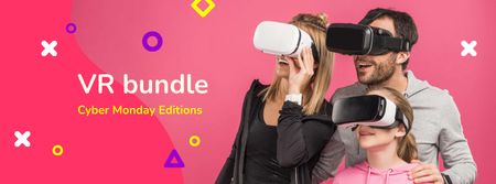 Cyber Monday Ad with Family in VR Glasses Facebook cover Design Template