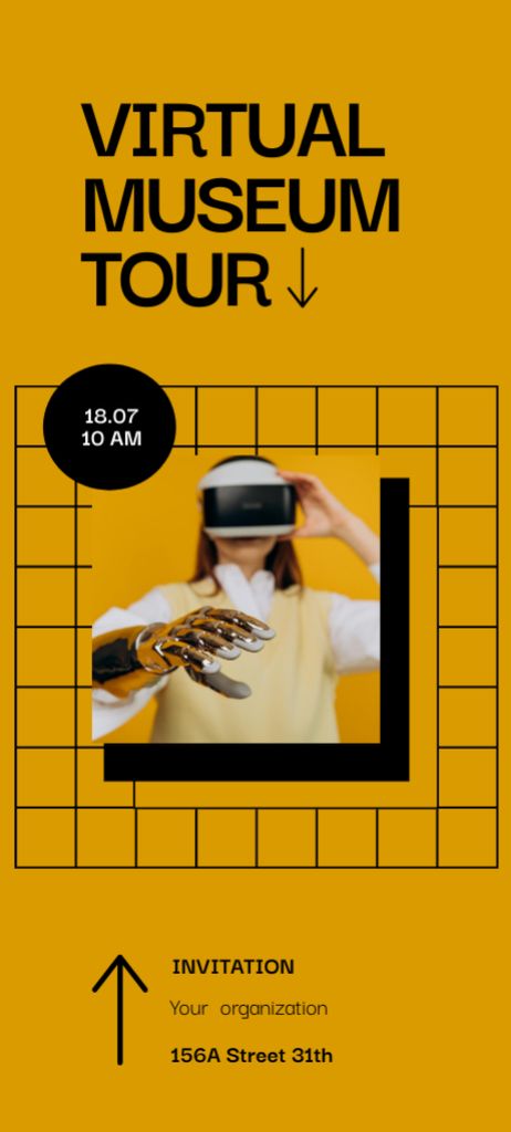 Virtual Museum Tour Announcement on Yellow Invitation 9.5x21cm – шаблон для дизайна
