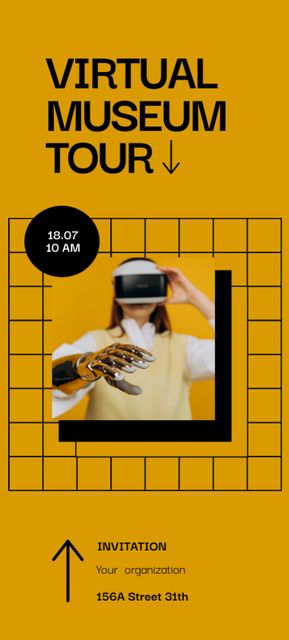 Virtual Museum Tour Announcement on Yellow Invitation 9.5x21cm Design Template