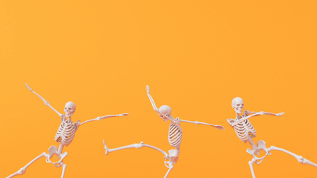 Szablon projektu Mrożące krew w żyłach szkielety Halloween tańczące w kolorze pomarańczowym Zoom Background