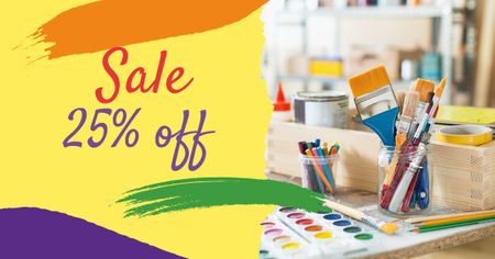 Art Supplies With Watercolor Paint And Brushes At Reduced Price Facebook AD Design Template