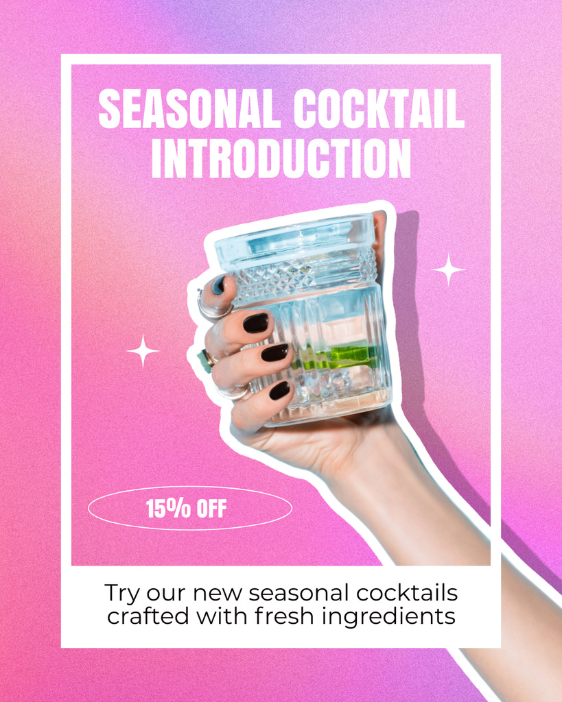 Discount on Fresh Seasonal Cocktails from Various Ingredients Instagram Post Verticalデザインテンプレート