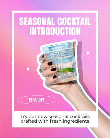 Скидка на свежие сезонные коктейли из разных ингредиентов Instagram Post Vertical – шаблон для дизайна