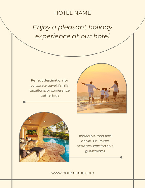 Plantilla de diseño de Joyous Family Vacation Offer With Hotel Room Booking Poster 8.5x11in 