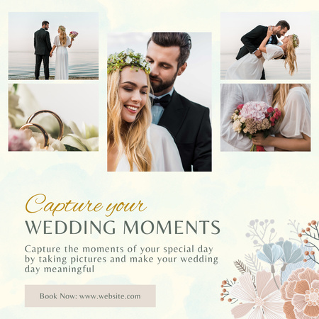 Fényképek a boldog fiatal menyasszonyról és a vőlegényről Instagram tervezősablon
