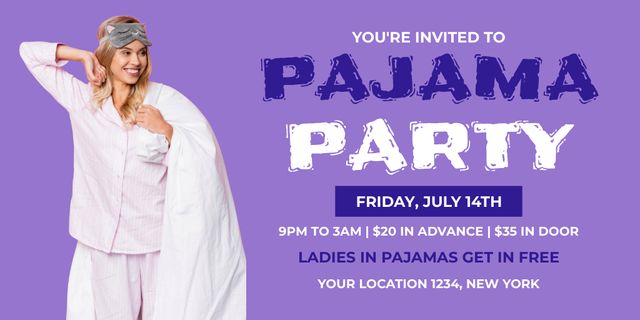 Pajama Party Announcement in Purple Twitter tervezősablon