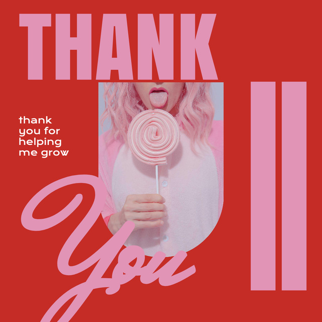 Thankful Phrase with Blonde with Lollipop Instagram Design Template