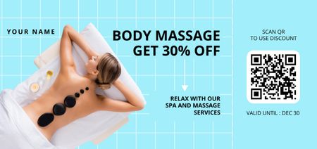 Ontwerpsjabloon van Coupon Din Large van Spa Salon Ad with Woman at Hot Stone Massage