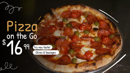 Plantilla de diseño de Baked Yummy Pizza With Sausages Offer Full HD video 