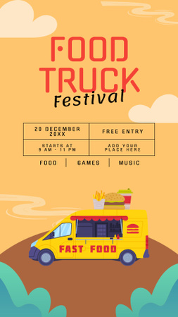 Modèle de visuel Annonce du festival de l'alimentation de rue avec illustration d'un camion - Instagram Story