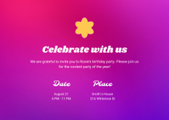 Simple Birthday Party Announcement on Purple Gradient