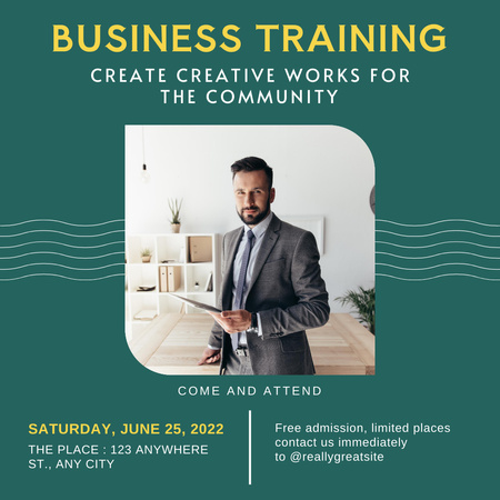 Business Training Invitation with Man in Costume Instagram Design Template