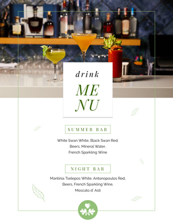 Designvorlage Bar mit alkoholischen Getränken und Hochzeitsfeier für Menu 8.5x11in