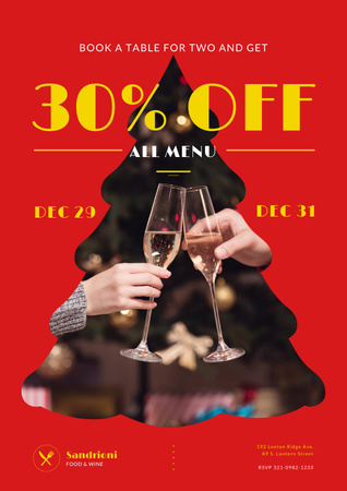 Designvorlage New Year Dinner Offer with People Toasting with Champagne für Poster