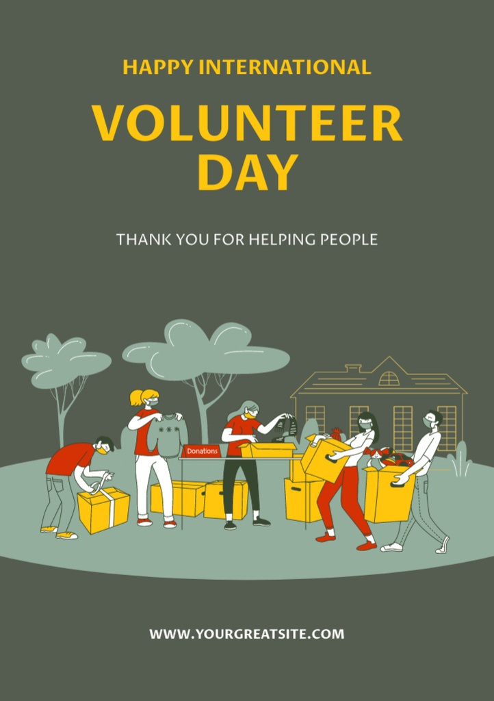 Template di design International Volunteer Day Greeting Postcard A5 Vertical