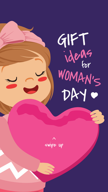 Ontwerpsjabloon van Instagram Story van Women's Day Special Offer with Girl holding Pink Heart